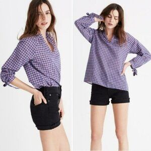 Madewell Tie-Sleeve Popover Top in Whitby Plaid